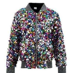 2Bunnies Kids Multicolor Sequin Bomber Jacket, 9-10yrs